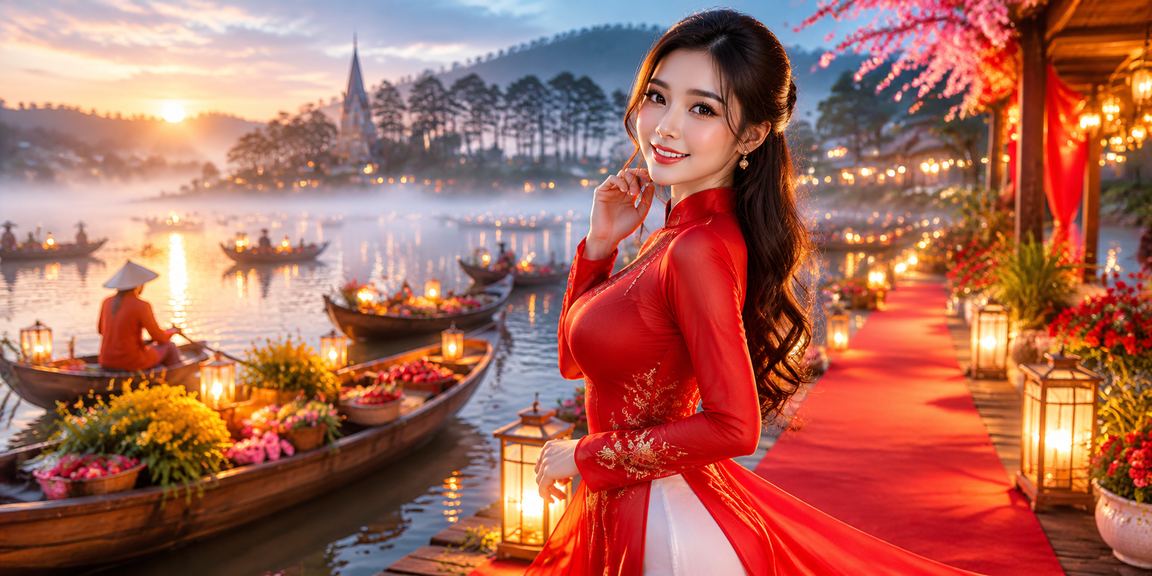 Người phụ nữ mặc áo dài trải nghiệm casino trực tuyến tại Đà Lạt
